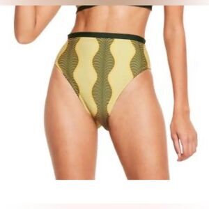 Micro Wave Print Cheeky HighWaist Bikini Bottom FeNoel xTarget Muted Green M NWT